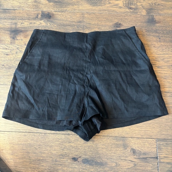 Leith High Waist Black Linen Looking Shorts - Picture 1 of 5